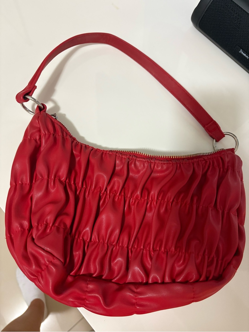 Red Ruched Shoulder Bag - Women